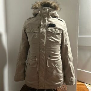 Oakley Beige Utility Jacket with Faux Fur Hood